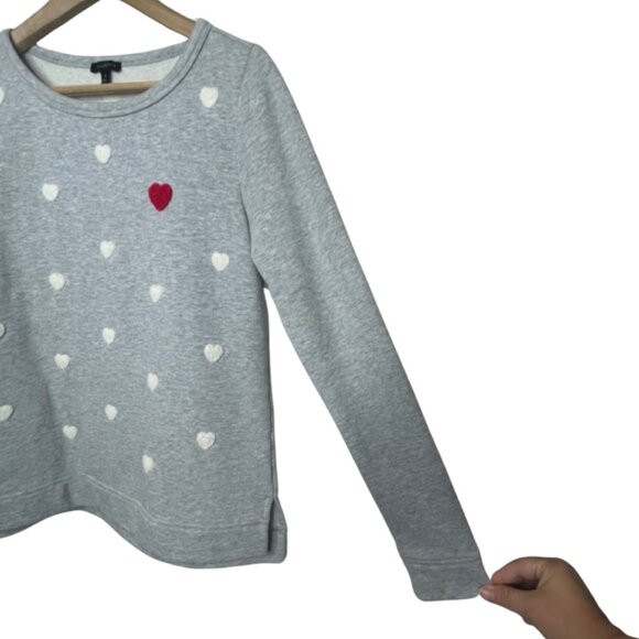 TALBOTS | Gray Long Sleeve Crewneck Sweatshirt with Embroidered Hearts | Size XS - Picture 5 of 13